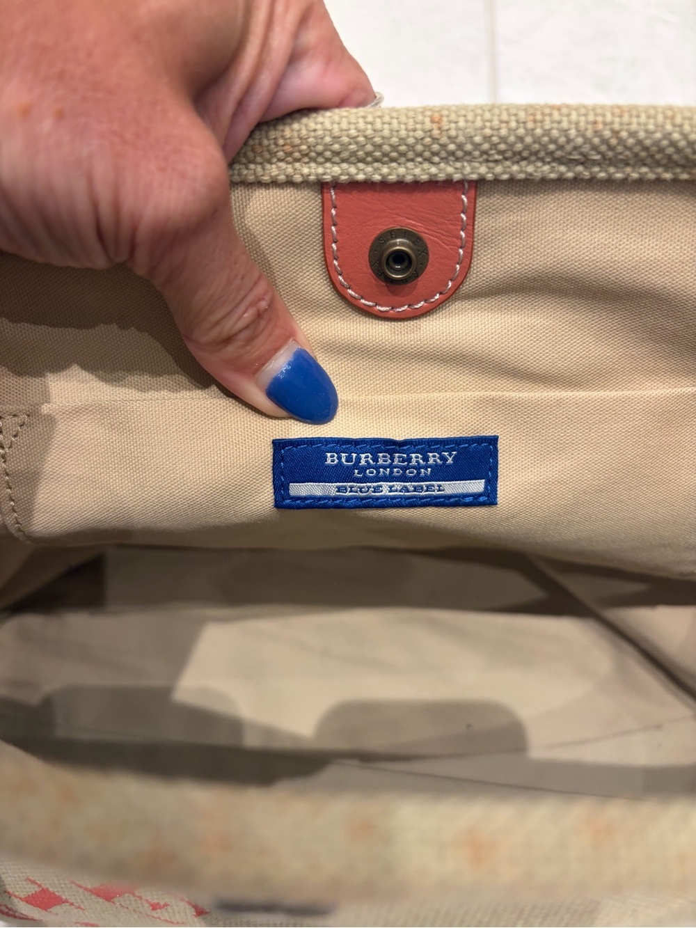 Burberry Blue Label Canvas Tote Bag Pink Logo Japan Exclusive - Picture 6 of 8